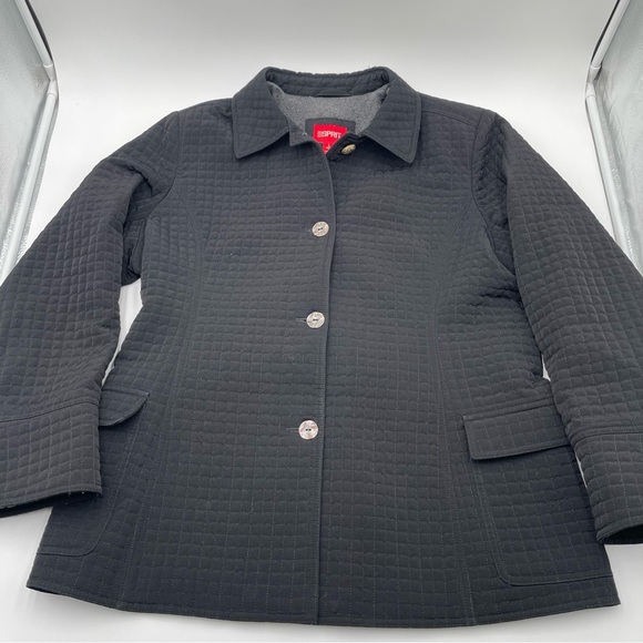 Esprit Quilted Jacket Full Zip Pockets Black Women’s Large Button Lined Y2K - Picture 6 of 13